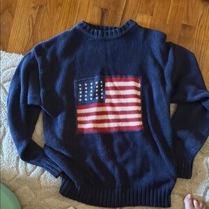 Classic Navy Crewneck Sweater with Flag Design